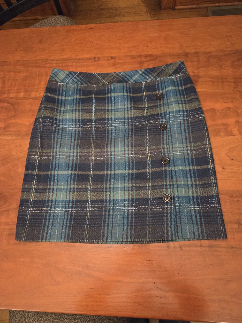 J. Jill Midi Wool Blend Plaid Button-Front Women's Skirt